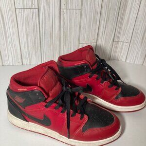 Air Jordan 1 Mid Reverse Bred Youth/Kids 7Y Red and Black